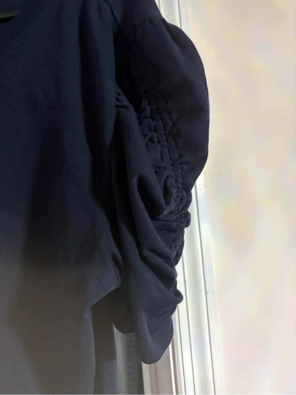 Ann Taylor Navy Short Sleeve Top with Ruched Sleeves - Picture 3 of 3